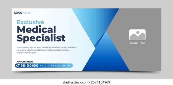Modern medical blue horizontal banner and cover template