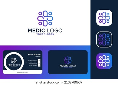 modern medical care line art logo design and business card