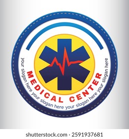 A modern medical center emblem featuring the Star of Life with an ECG heartbeat line in the center, enclosed in a circular blue and yellow design.