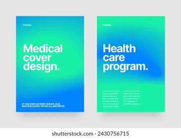 Un diseño moderno de la cubierta médica en azul eléctrico y verde con mensaje, conveniente para la publicidad del programa del cuidado de la salud. Gradiente de fluido abstracto con elementos gráficos y multimedia.