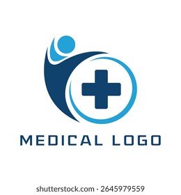 Modern Medical Cross and Human Figure Logo Healthcare and Wellness Symbol