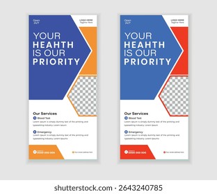 Modern Medical DL Flyer and Roll-Up Banner and Rack card design Template Set for Clinics and Hospitals