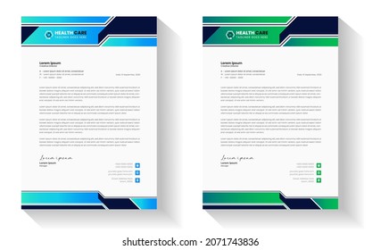 Modern Medical Doctor healthcare letterhead Design Template with green and blue color. corporate modern letterhead design template. letter head design. doctor letterhead. medical letterhead