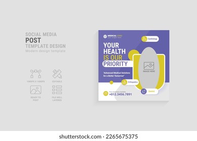 Modern medical doctor social media post template design.