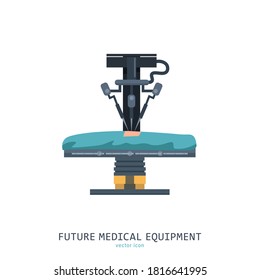 Modern medical equipment. Robotic hand. Surgical robot. Future medicine. Healthcare design. Artificial intelligence. Editable vector illustration in cartoon flat style isolated on a white background.