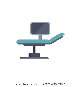 Mesa de exame médico moderna com costas ajustáveis e monitor no fundo branco