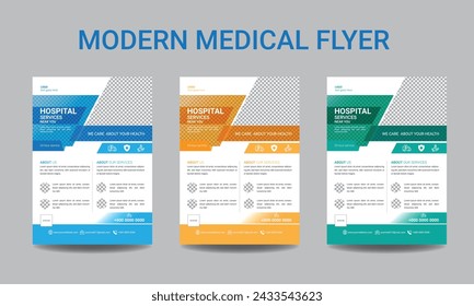 Modern Medical flyer design , with 3 different kinds of color . 