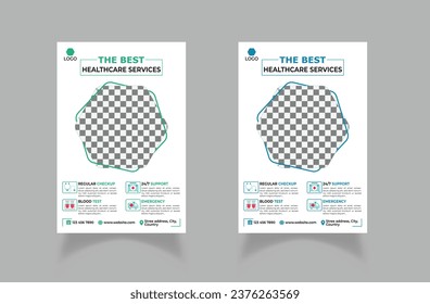 Modern Medical Flyer poster for various use | Blue and Greej colors | Line Tool | Vector template in A4 size