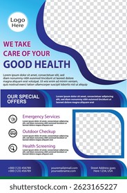 Modern medical flyer template for hospital, clinic or health care service promotion, editable layout for emergency and doctor consultation ads