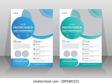 Modern Medical Healthcare A4 Size Flyer Template Curve Style Poster Design For Advertising Hospitals Service,