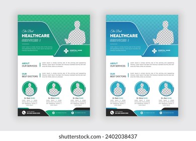 Plantilla moderna de folleto sobre medicina y salud. Fondo de diseño de portada de folletos médicos, esquema de dos colores, plantilla vectorial.