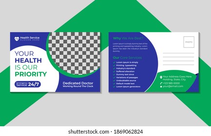 Modern medical healthcare postcard template.