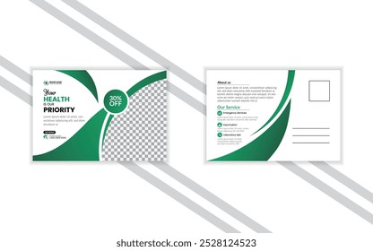Modern medical healthcare postcard template.