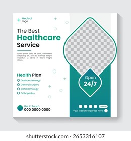 Modern medical healthcare service social media post design template, Instagram post template, medical post design	