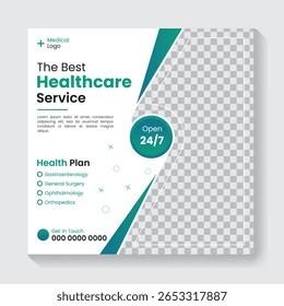 Modern medical healthcare social media post templates, ads promotion marketing square web banner designs for hospitals clinics doctors and health services, 