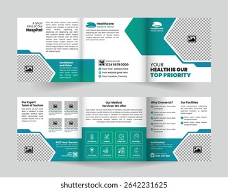 Modern Medical and Healthcare Square Four-Fold Brochure Template – Ideal for Hospitals, Clinics, and Health Campaigns