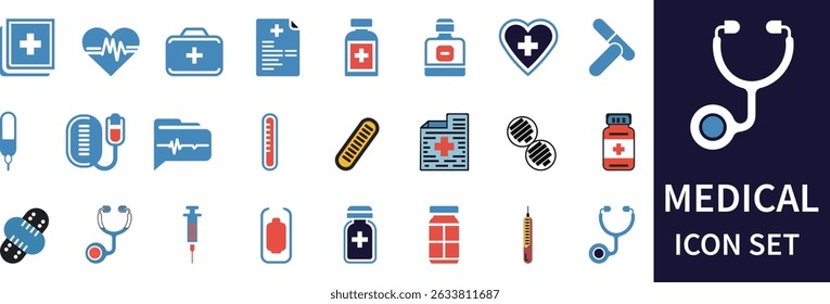 Conjunto de ícones médicos modernos - Design de vetor plano de elementos de assistência médica, hospital e tratamento
