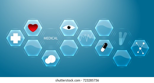 Modern medical innovation technologies concept. Infographics. Abstract science background. Hexagon geometric design. Vector illustration.