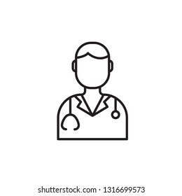 Modern medical line icon of doctor. Dentist linear symbol. Outline clinic logo for polyclinics. Obstetrics design element for sites, hospitals. Medical business logotype, maternity sign. 