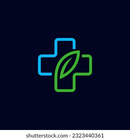 logotipo médico moderno con hoja, ilustración vectorial