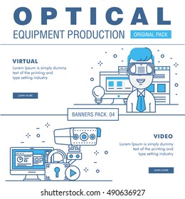 Modern medical optic development flat industry. Thin line laboratory concept. Professional lens and video industry elements. Macro vector objects and icons idea concept symbol.