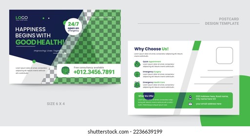 Modern medical postcard design template. Print ready design for multipurpose use.