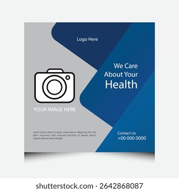 modern medical poster template with blue and grey layout and health care message
