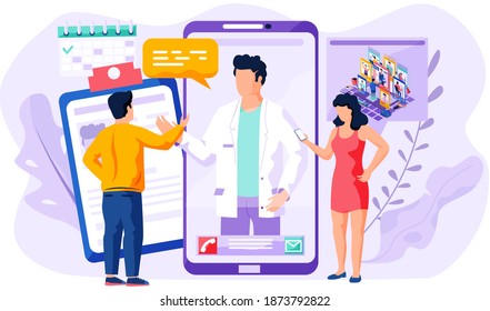 Modern medical professional app, healthcare concept. Phone video call to the doctor through the application on the smartphone. Patient for online consultation. Guys are communicating with a therapist