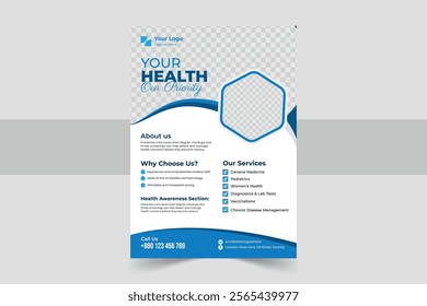 Modern Medical Real Estate Flyer: Premium Design for Clinics, Hospitals, Healthcare Spaces – Eye-Catching, Professional Layout with Customizable Elements. Perfect for Marketing Your Property