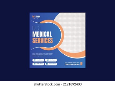 Modern Medical Service Social Media Post, Healthcare Social Media Banner, ad, Medical and healthcare social media post or Square Flyer template design