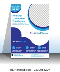 Modern Medical Services Flyer Design 24 hour Emergency Support, This eye-catching, A4-style flyer design promotes 24-hour medical services.
