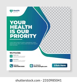 Modern Medical social media post template, health banner template for social media post, Advertisement social media post template,  Medical square flyer template.