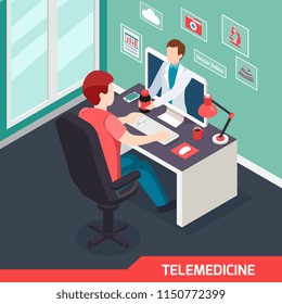 Modern medical technology isometric composition with alternative telemedicine service virtual doctor online private consultation prescription vector illustration 
