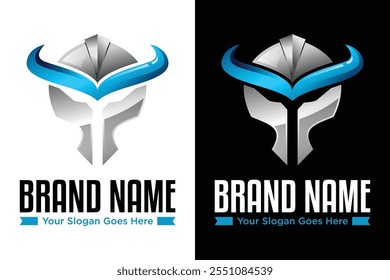 modern Medieval knight Viking spartan horn helmet illustration logo design