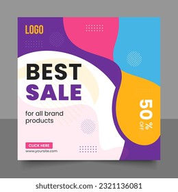 Moderna composición de banner Mega venta con plantilla de fondo de descuento plana vector abstracto