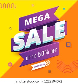 Modern Mega Sale Banner Ribbon with Geometrical Background