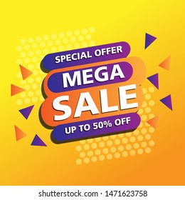 Modern Mega Sale Special Offer Up to 50 percent Banner, Poster, Business, Market, Supermarket, Retail and Social Media Use HD Vector.