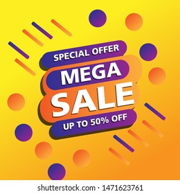 Modern Mega Sale Special Offer Up to 50 percent Banner, Poster, Business, Market, Supermarket, Retail and Social Media Use HD Vector.