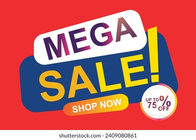Moderna composición de banner de Mega ventas con descuento plano 75% de plantilla de fondo ilustración vectorial abstracta abstracta.