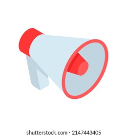 Modern megaphone electronic device with handle and horn for public loud announcement isometric vector illustration. Advertising alarm broadcasting voice media volume sound. Sale, discount, marketing