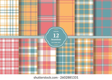 Modern Mellow Amber and Sandy Beige Seamless Tartan Fabric Design Set of 12