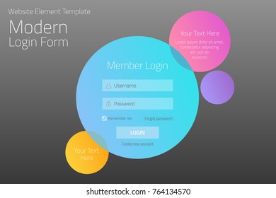 Modern member login website form with tranparent circle text boxes