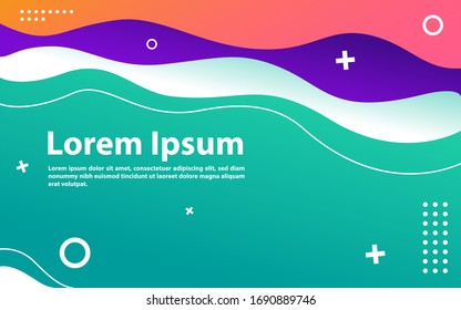 Modern memphis abstract background with wavy shapes.