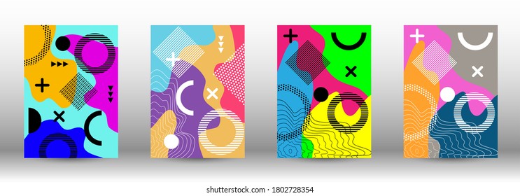 Modern memphis background set covers, great design for any purposes. Trendy abstract vector illustration. Colorful geometric background design. Creative vector banner illustration.