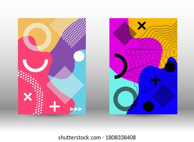 Modern memphis background set covers, great design for any purposes. Trendy abstract vector illustration. Brochure creative design. Creative vector banner illustration.