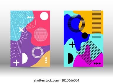 Modern memphis background set covers, great design for any purposes. Trendy abstract vector illustration. Colorful geometric background design. Creative vector banner illustration.