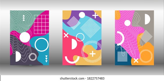 Modern memphis background set covers, great design for any purposes. Trendy abstract vector illustration. Brochure creative design. Creative vector banner illustration.