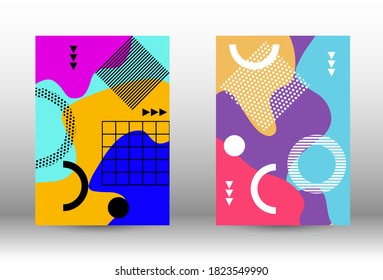 Modern memphis background set covers, great design for any purposes. Trendy abstract vector illustration. Abstract elegant background. Creative vector banner illustration.