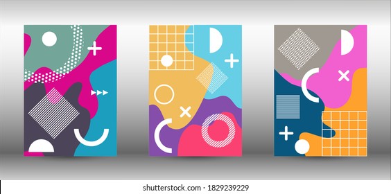 Cubiertas modernas de fondo de memphis, gran diseño para cualquier propósito. Colorida ilustración de moda.  Diseño de fondo geométrico colorido. Ilustración de banner vector creativo.