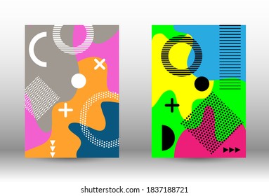 Cubiertas modernas de fondo de memphis, gran diseño para cualquier propósito. Colorida ilustración de moda.  Resumen del elegante fondo. Ilustración de banner vector creativo.